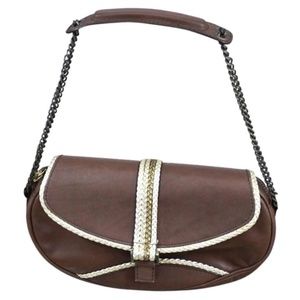 Giuseppe Zanotti Brown Leather Shoulder Bag Purse Handbag Gold Chain